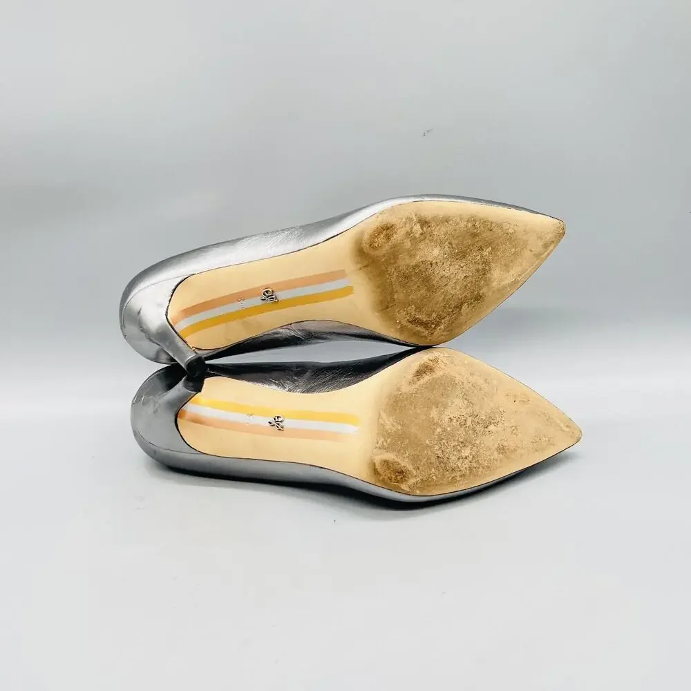 Sam Edelman Shoes Womens 8.5 Silver Leather Hazel Stiletto Heel Pumps